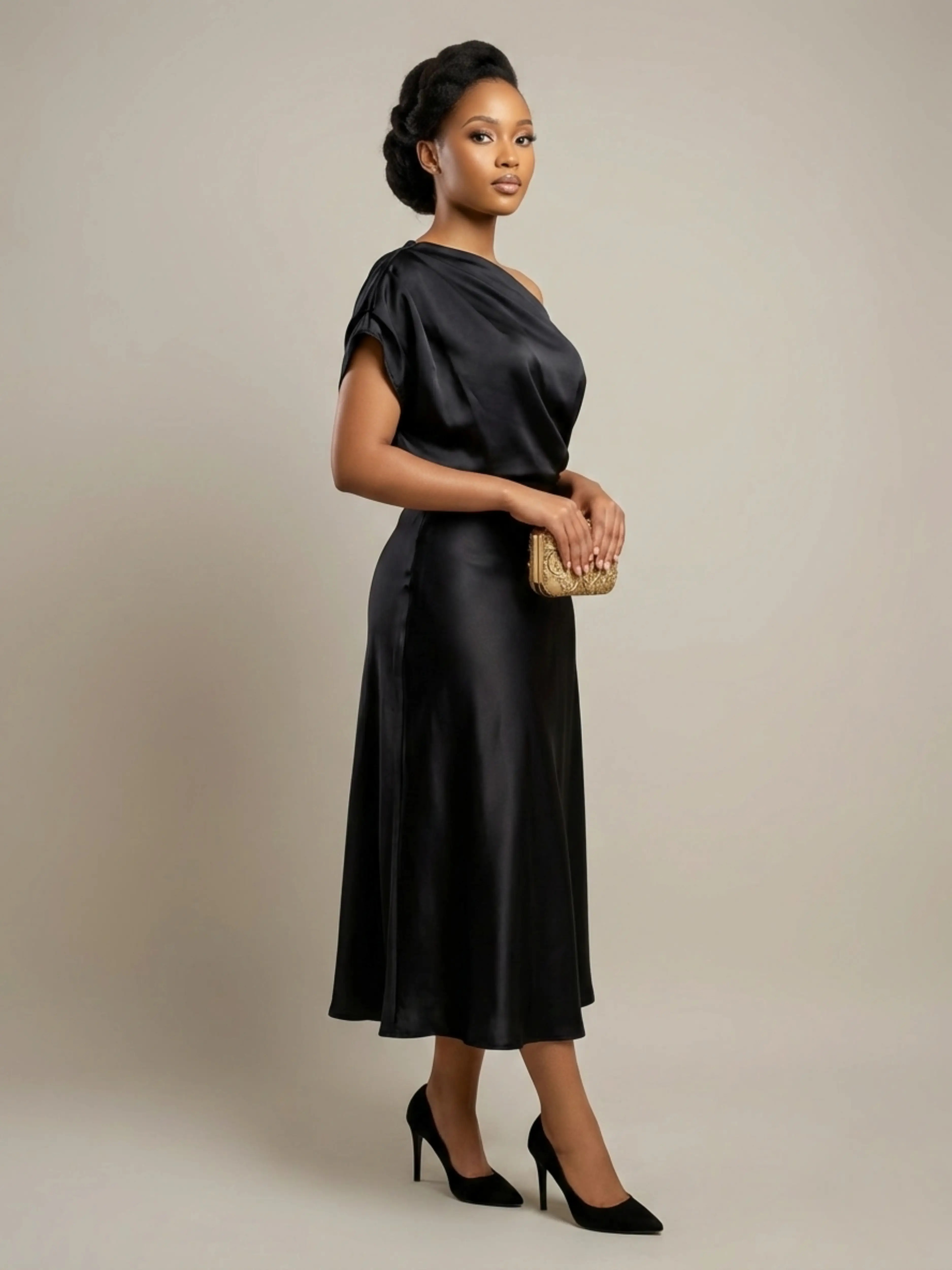 Classy Satin Drape Dress - silk dresses available at theGirlyZone Kampala